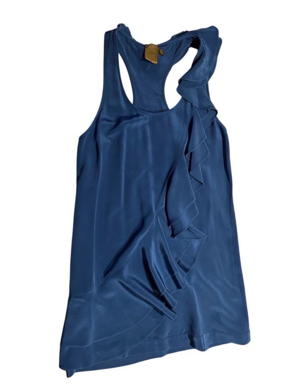 Ali Ro 100% Silk blue Ruffle Racerback Mini Dress
